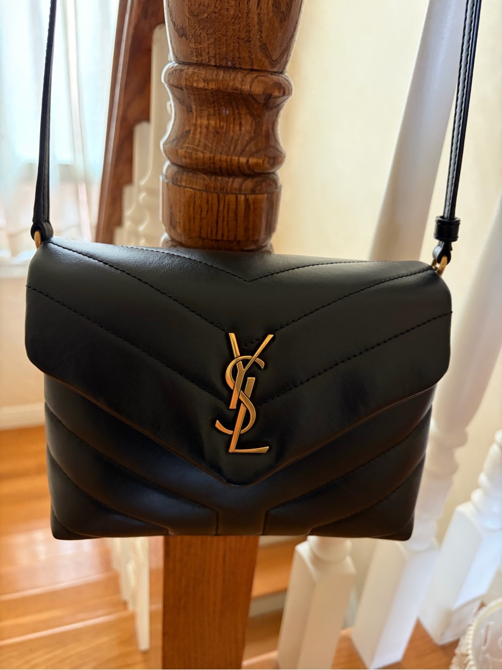 YSL Toy Lou Lou Saint Laurent Black Quilted Leather Crossbody with Gold YSL Logo - Picture 6 of 8